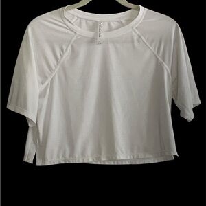 Fabletics White Crop Top Relaxed Fit Crew Neck